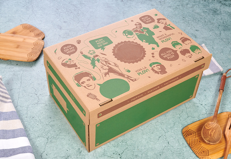 Картонная коробка с крышкой для плова на вынос