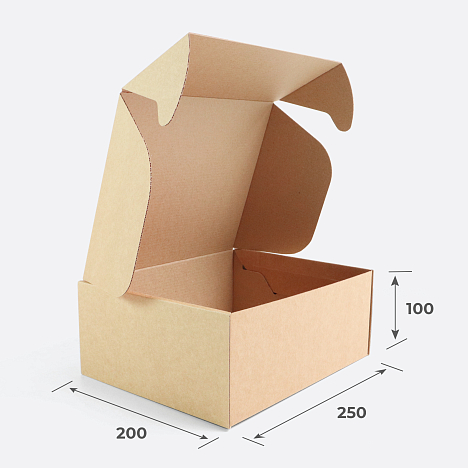 Картонная коробка 250х200х100 Т23 E Бурый 0427 (с усечёнными клапанами)