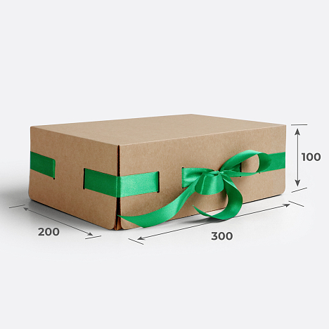 Коробка подарочная 300х200х100 Т23 E Бурый 0999 Зеленая лента (в комплект не входит)