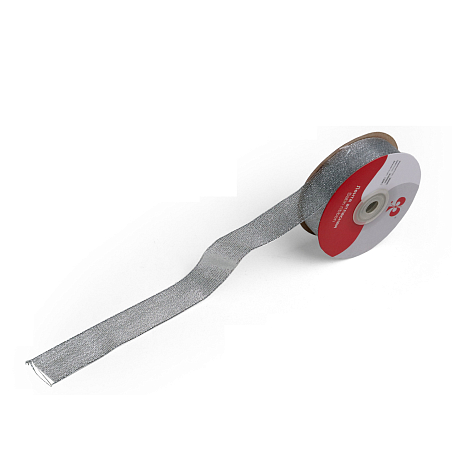 Лента атласная, 25мм, металлизированное серебро (27 м)