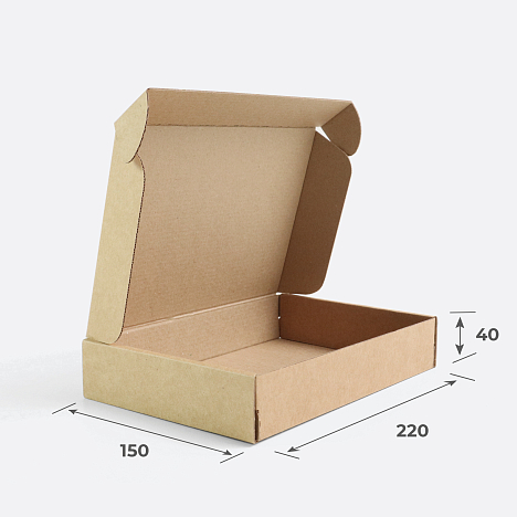 Картонная коробка 220х150х40 Т23 E Бурый 0427 (с усечёнными клапанами)