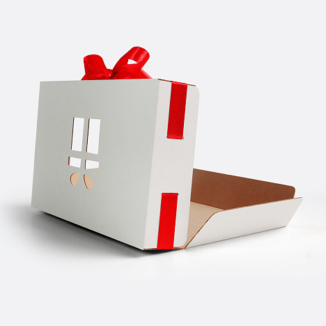 Коробка подарочная 300х200х65 Т23 E Белый 0999 "Подарок" Красная лента (в комплект не входит) 
